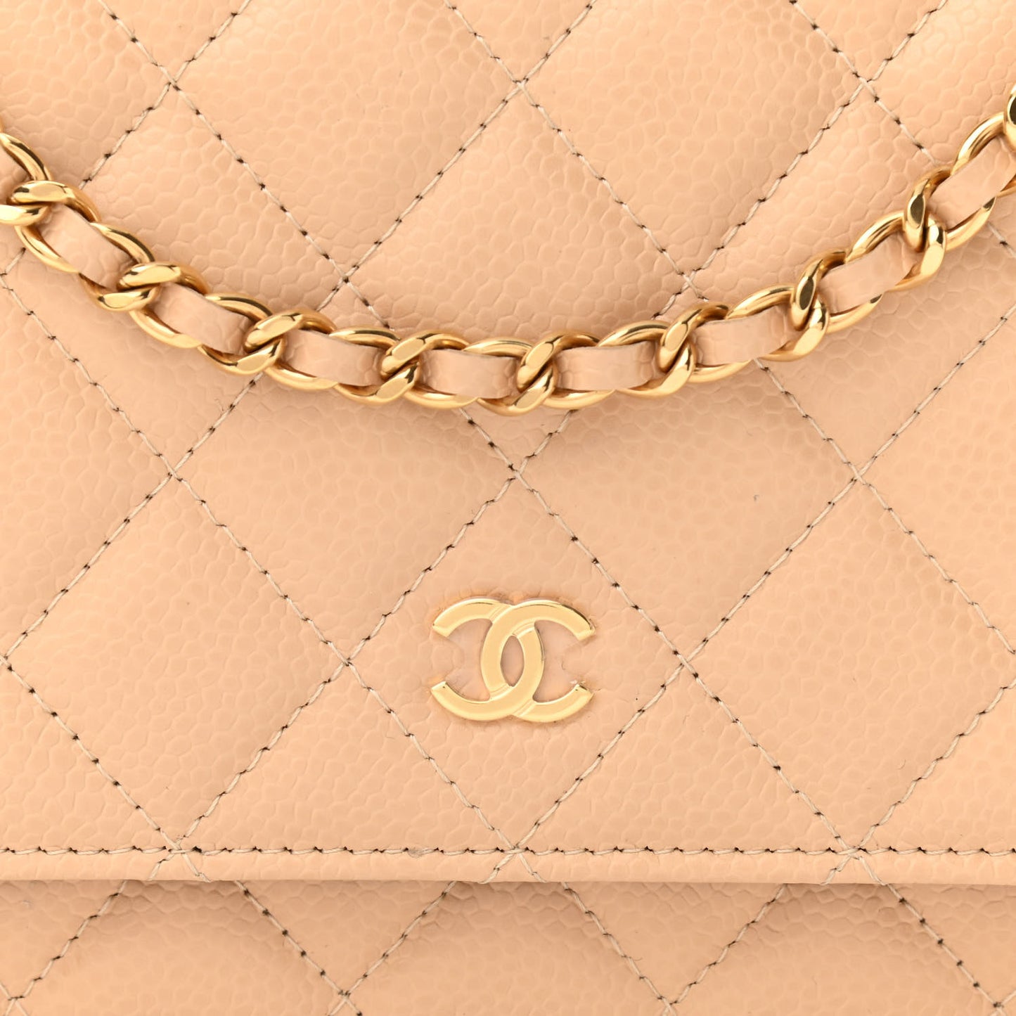 Caviar Quilted Wallet On Chain WOC Beige