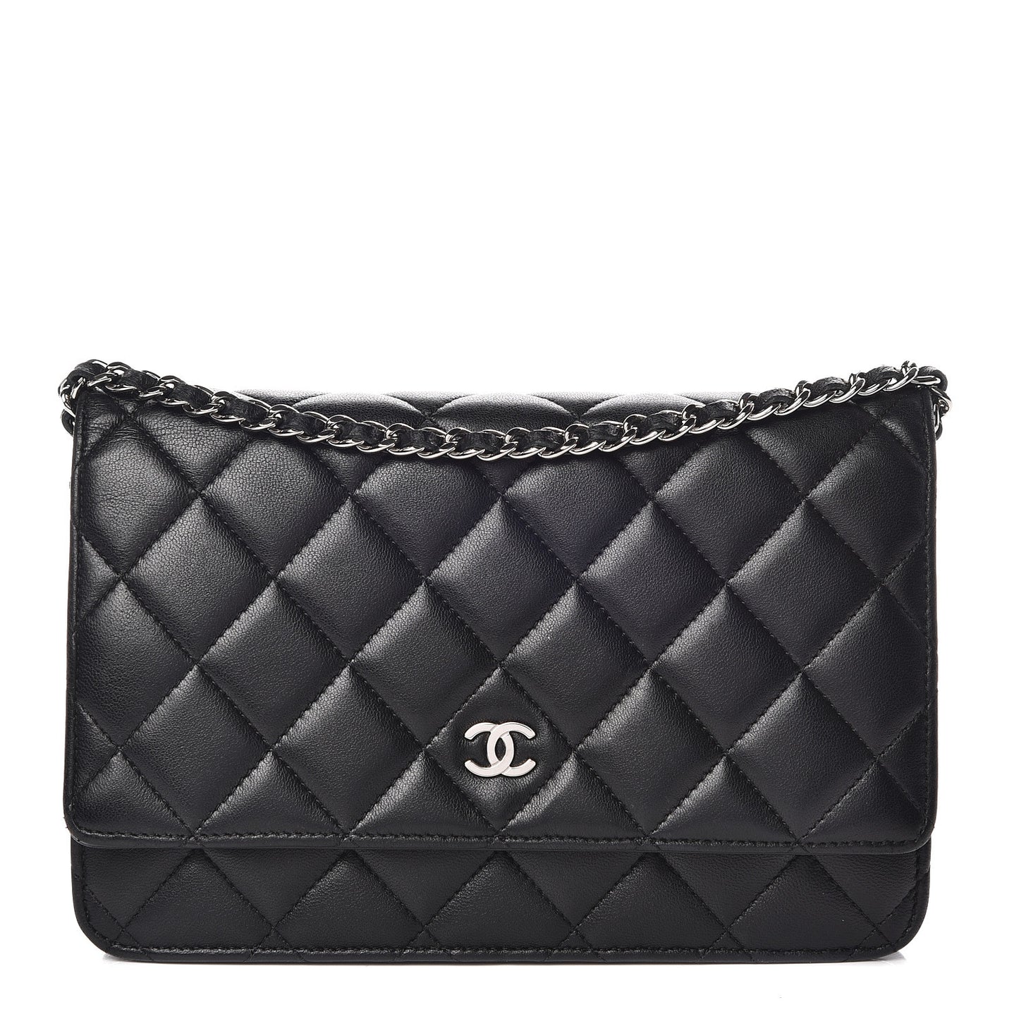 Lambskin Quilted Wallet On Chain WOC Black