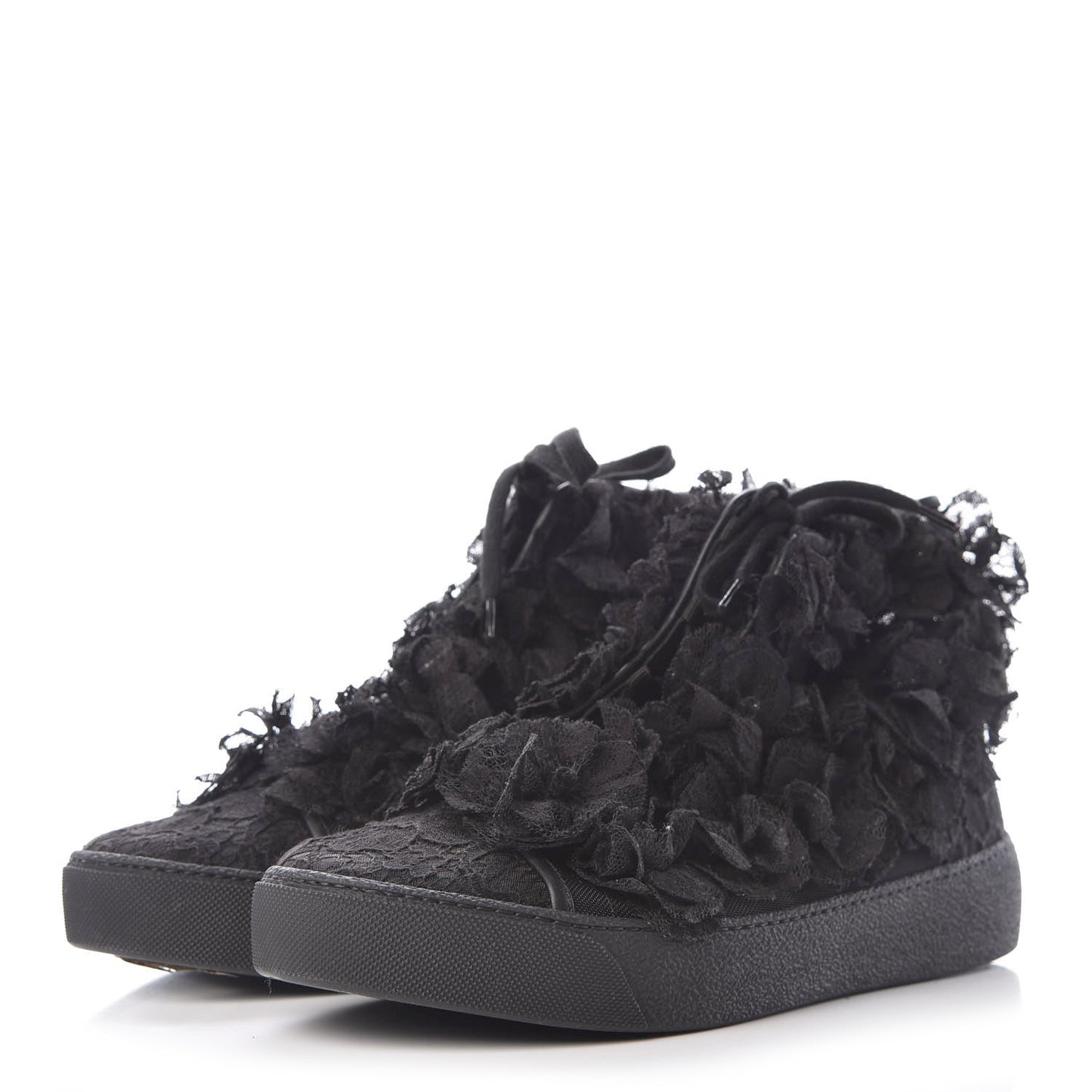Camellia High Top Floral Lace Mesh Sneakers 38 Black