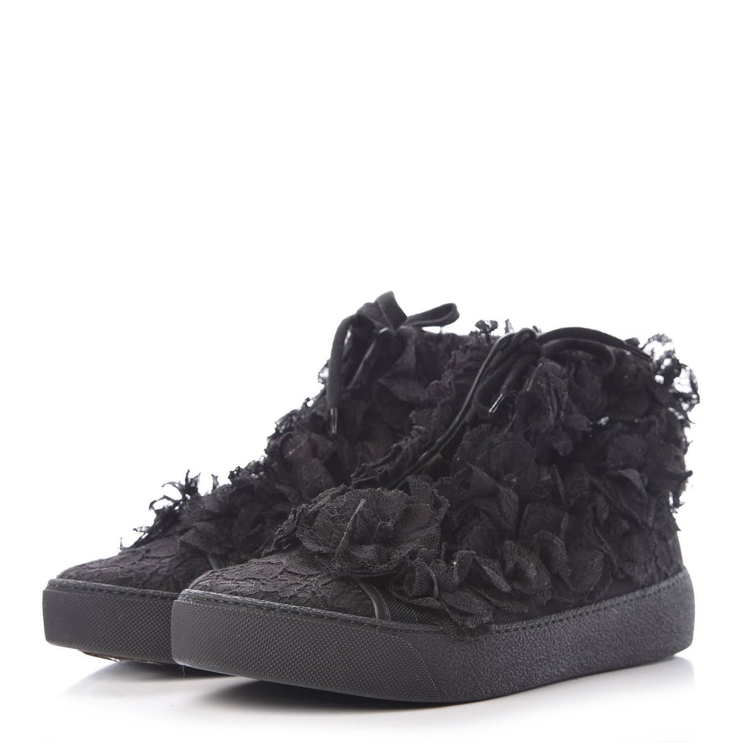 Chanel Camellia High Top Floral Lace Mesh Sneakers 38 Black 2 of 10