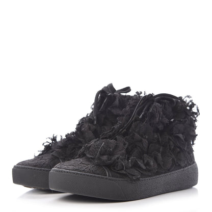 Chanel Camellia High Top Floral Lace Mesh Sneakers 38 Black 2 of 10