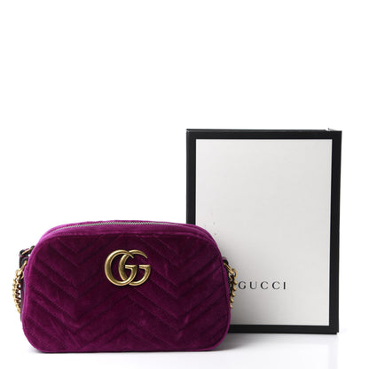 Gucci Velvet Matelasse Small GG Marmont Chain Shoulder Bag Fuchsia Violet Cyclamen 11 of 11