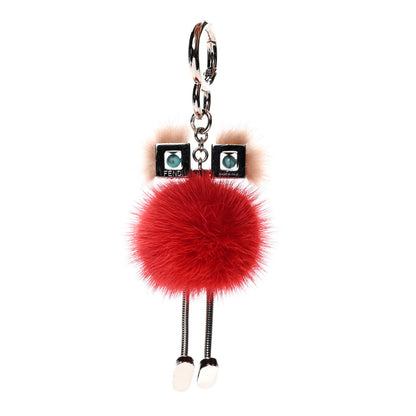 Fendi Metal Mink Fur Hypnoteyes Chick Pom Pom Bag Charm Palladium Palmspring Strawberry 3 of 3