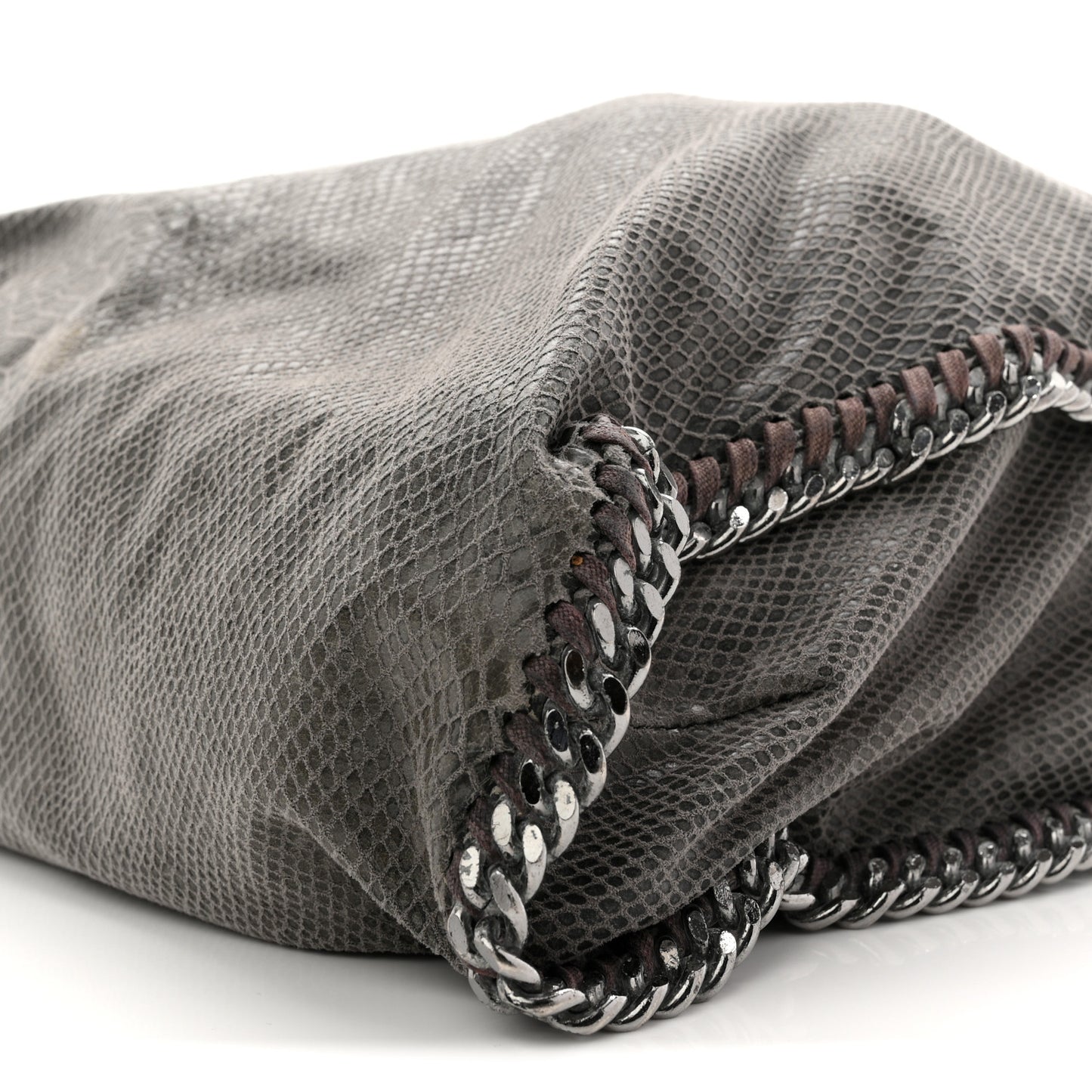 Metallic Faux Snakeskin Big Falabella Tote Grey