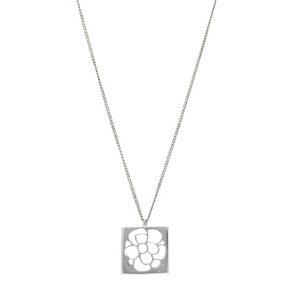 Chanel Sterling Silver Camellia Square Pendant Necklace 1 of 5