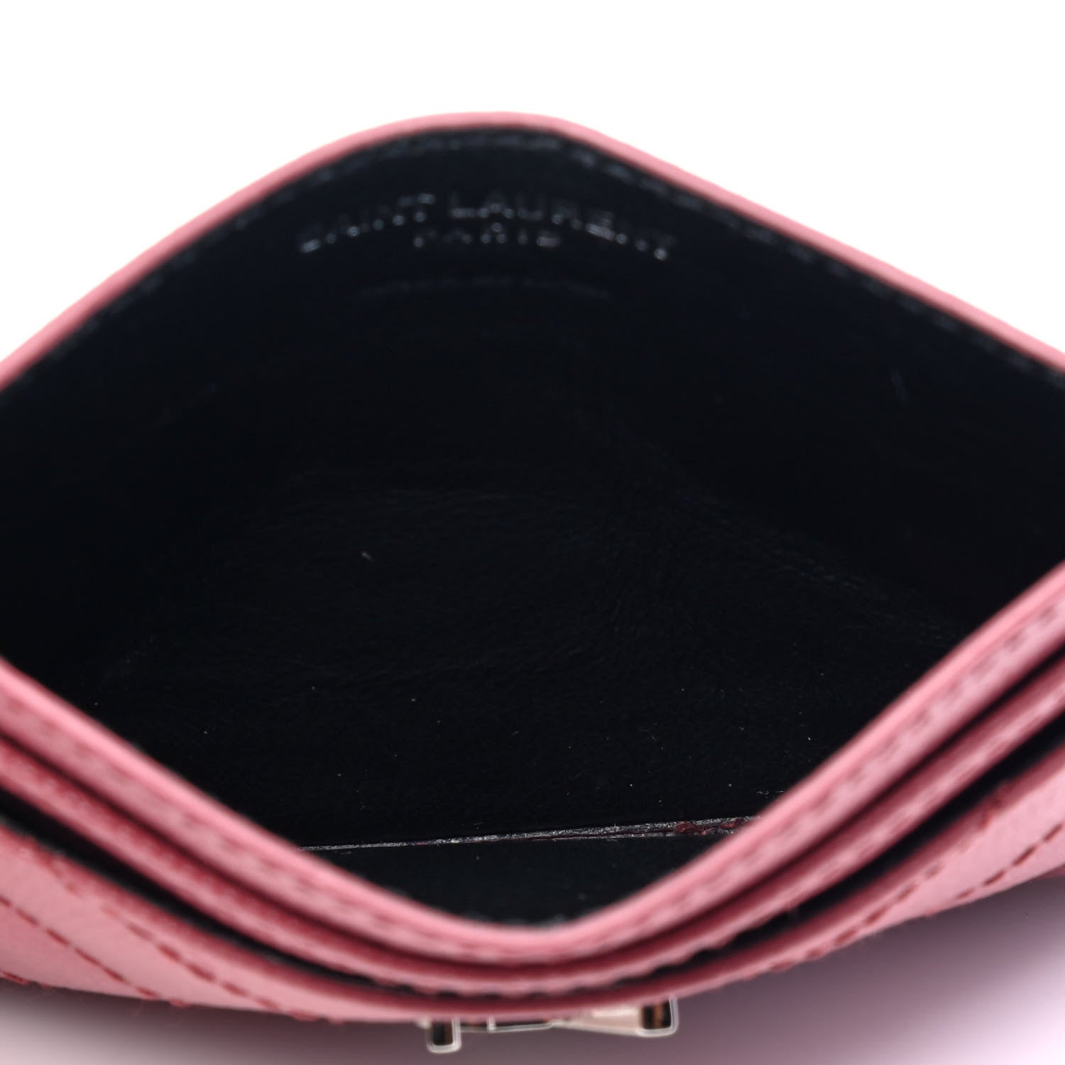 Saint Laurent Grain De Poudre Matelasse Chevron Monogram Credit Card Case Mystic Rose 3 of 4