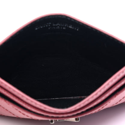 Saint Laurent Grain De Poudre Matelasse Chevron Monogram Credit Card Case Mystic Rose 3 of 4