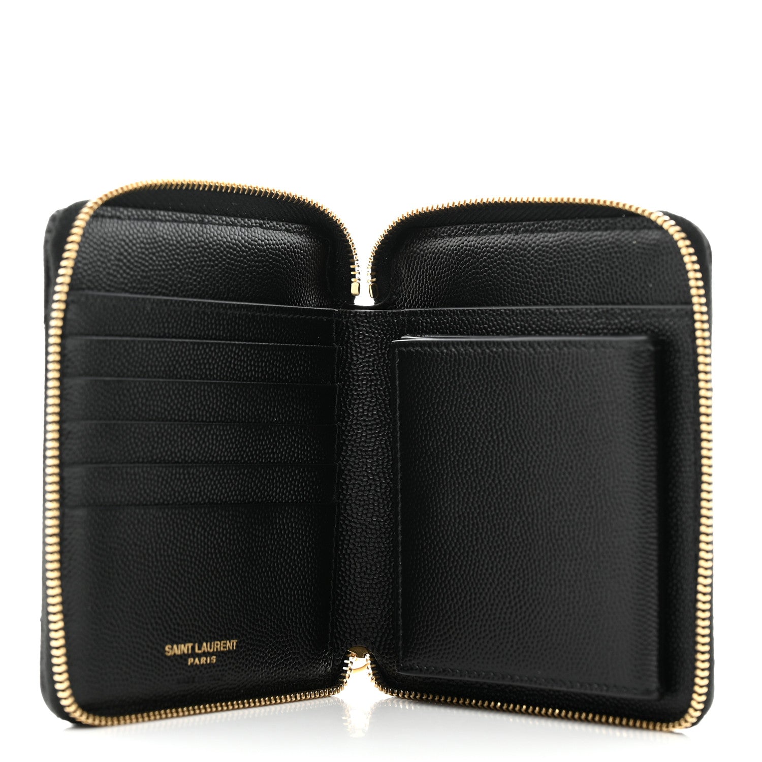 Saint Laurent Grain De Poudre Matelasse Chevron Monogram Compact Zip Around Wallet Black 5 of 6