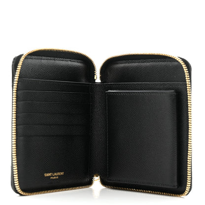 Saint Laurent Grain De Poudre Matelasse Chevron Monogram Compact Zip Around Wallet Black 5 of 6
