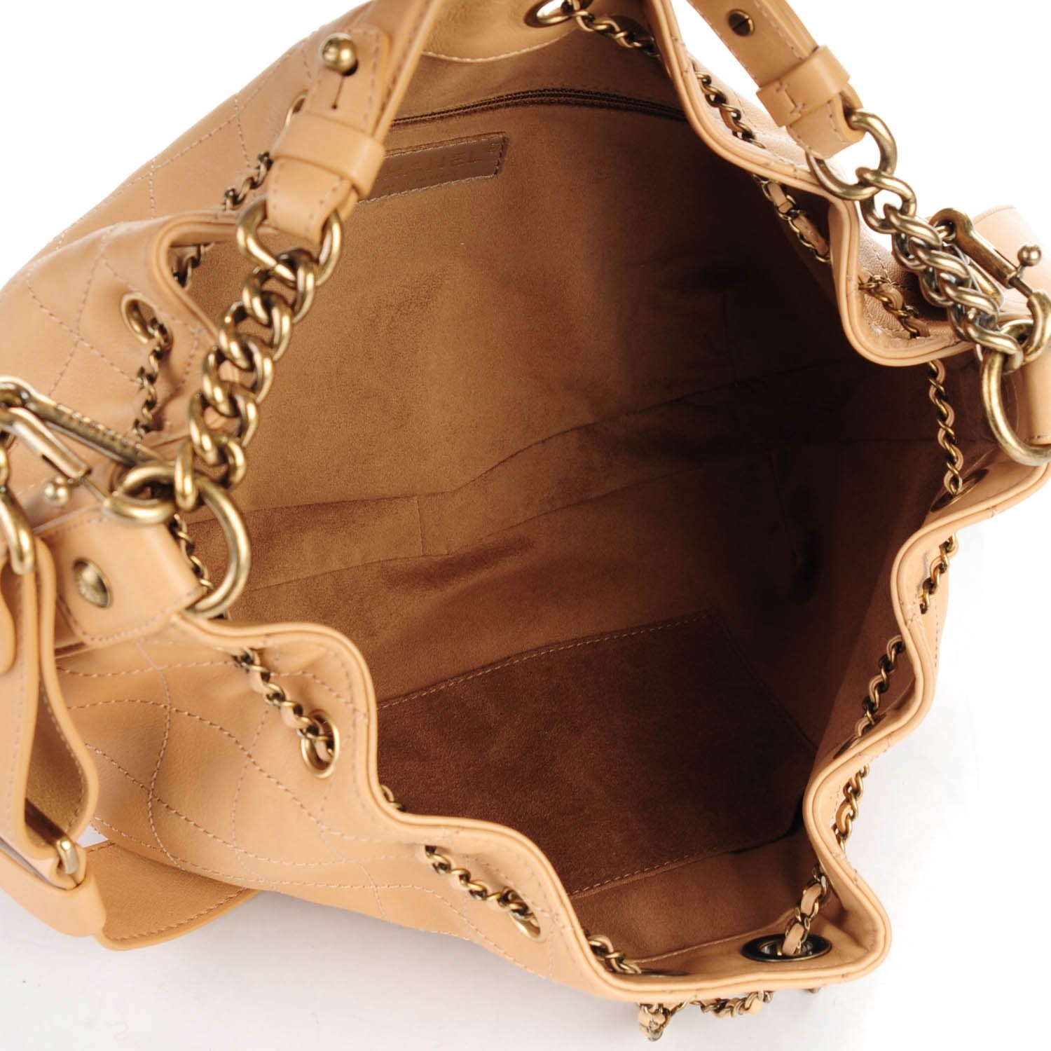 Chanel Calfskin Stitched Medium Drawstring CC Bag Beige 5 of 7