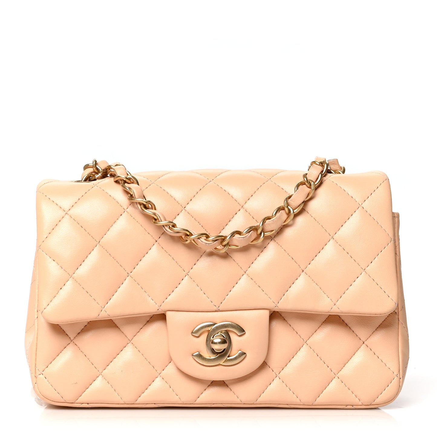 Lambskin Quilted Mini Rectangular Flap Beige