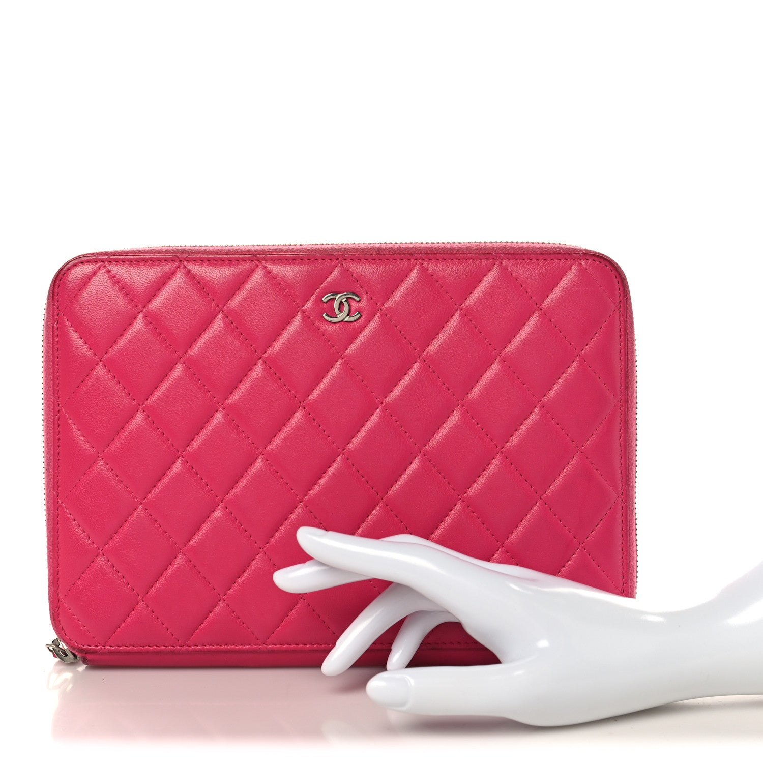 Chanel Lambskin Quilted Large Zip Around Organizer Wallet Pink 2 of 12
