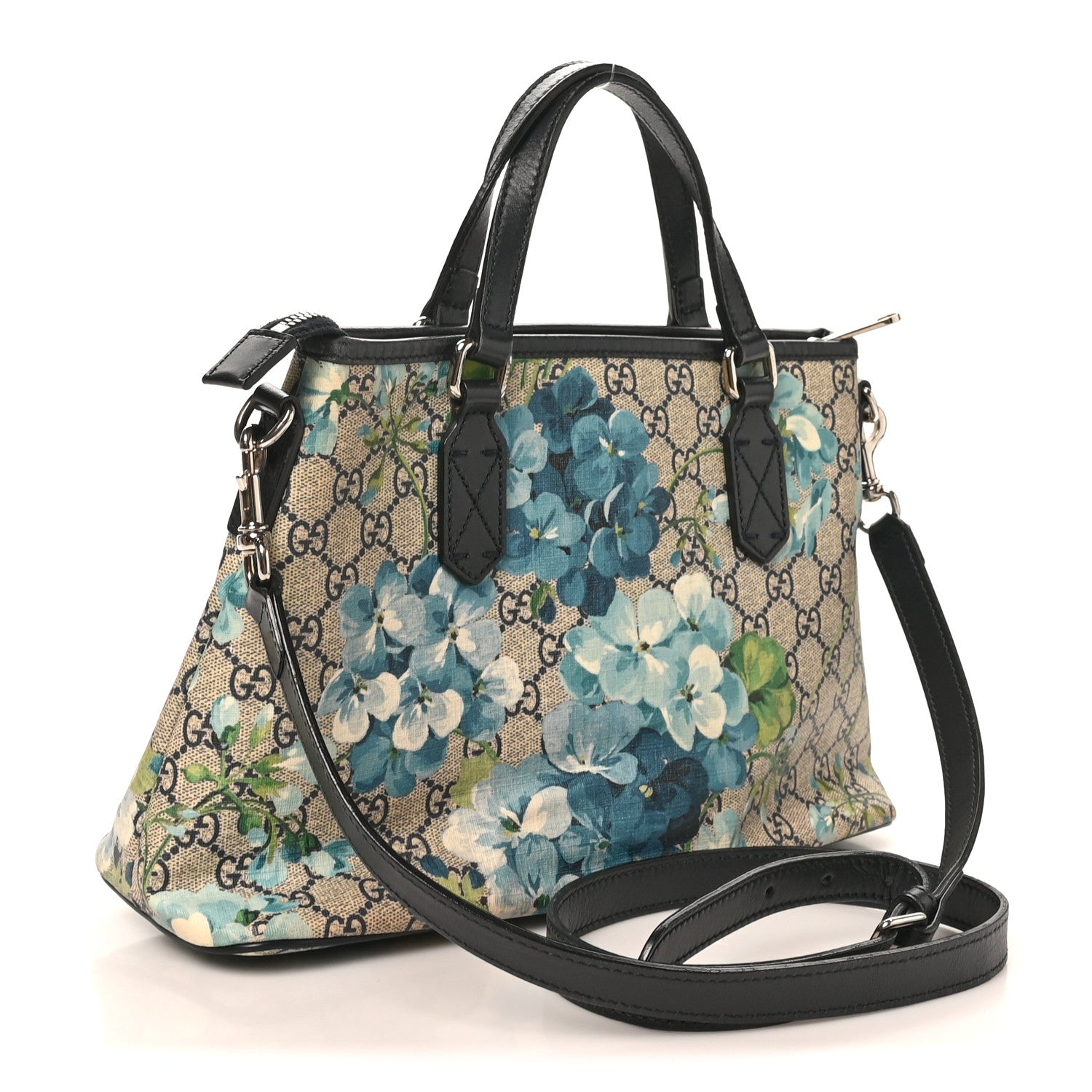 Gucci GG Supreme Monogram Blooms Small Zippered Tote Blue 3 of 10