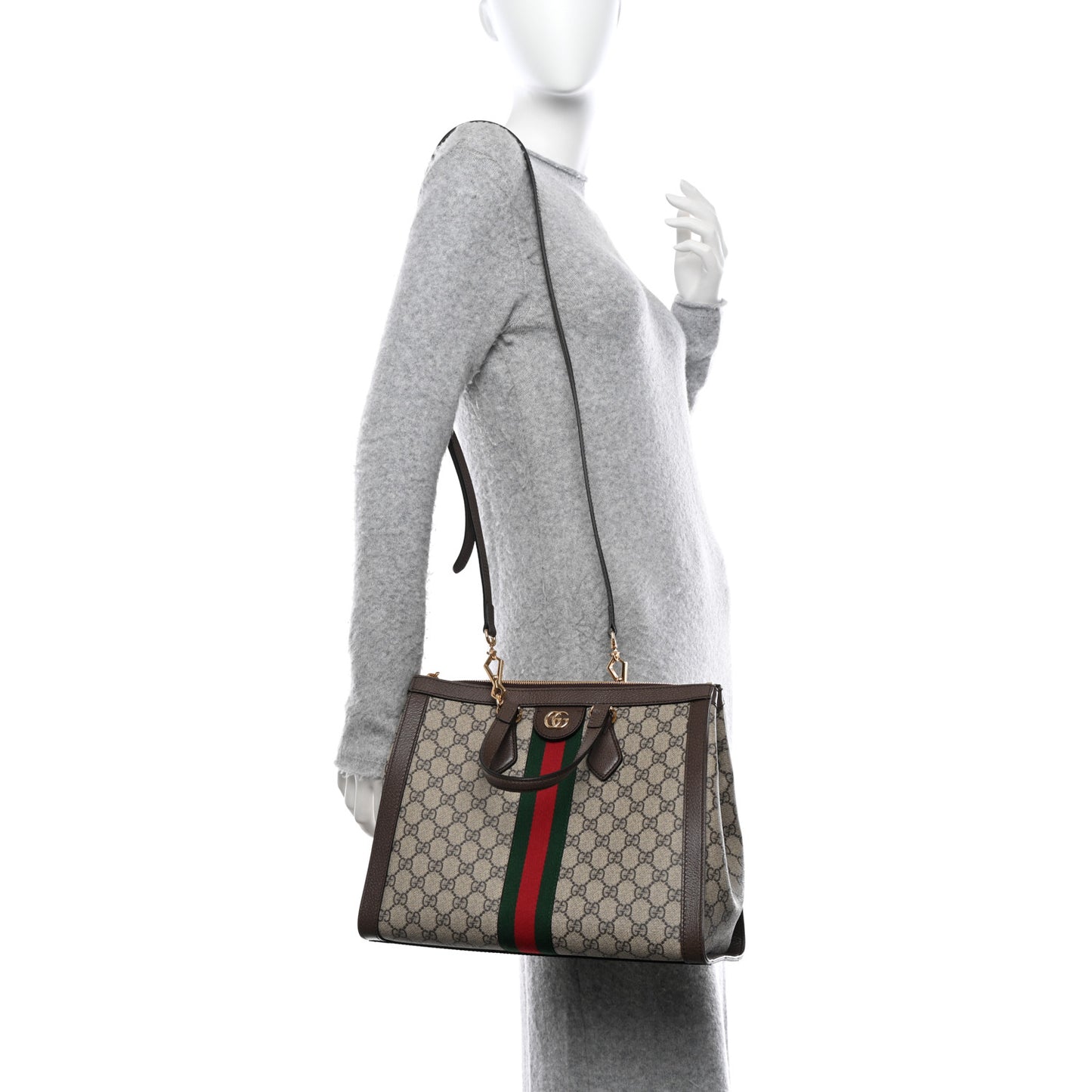 GG Supreme Monogram Web Medium Ophidia Tote Bag Brown