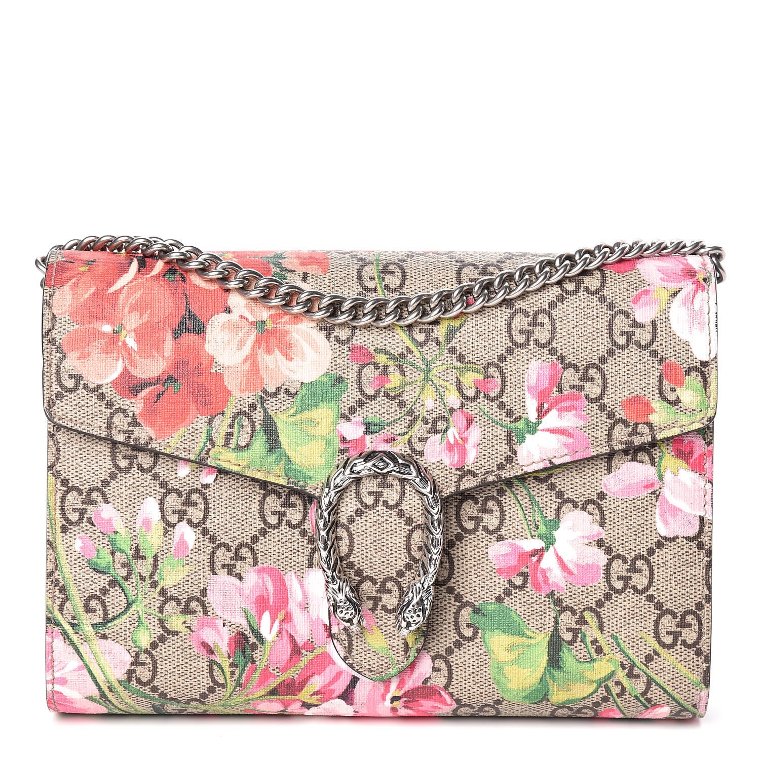 Gucci GG Supreme Monogram Blooms Mini Dionysus Chain Wallet Beige Multicolor Dry Rose 1 of 10