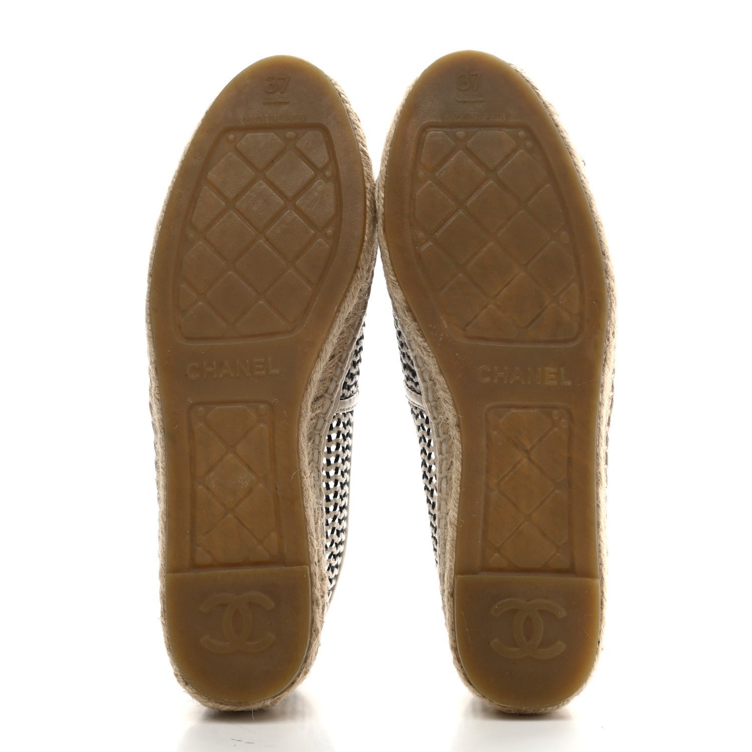 Chanel Mesh Grosgrain CC Espadrilles 37 Beige Black 5 of 10