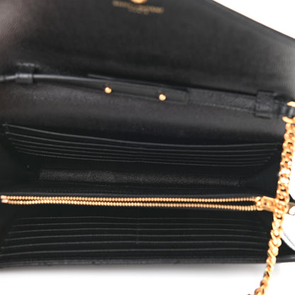 Saint Laurent Grain De Poudre Matelasse Chevron Monogram Chain Wallet Black 5 of 10
