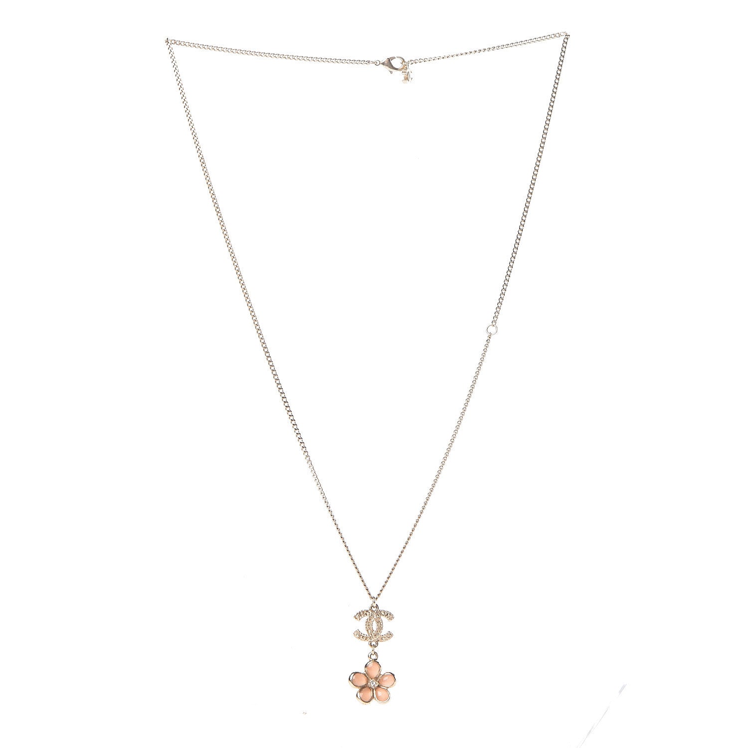 Chanel Enamel Crystal CC Camellia Pendant Necklace Beige Gold 3 of 6
