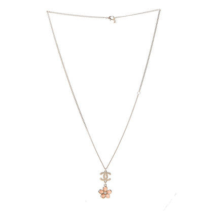 Chanel Enamel Crystal CC Camellia Pendant Necklace Beige Gold 3 of 6