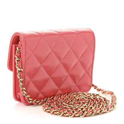 Chanel Shiny Lambskin Quilted Card Holder On Chain Pink 3 of 10