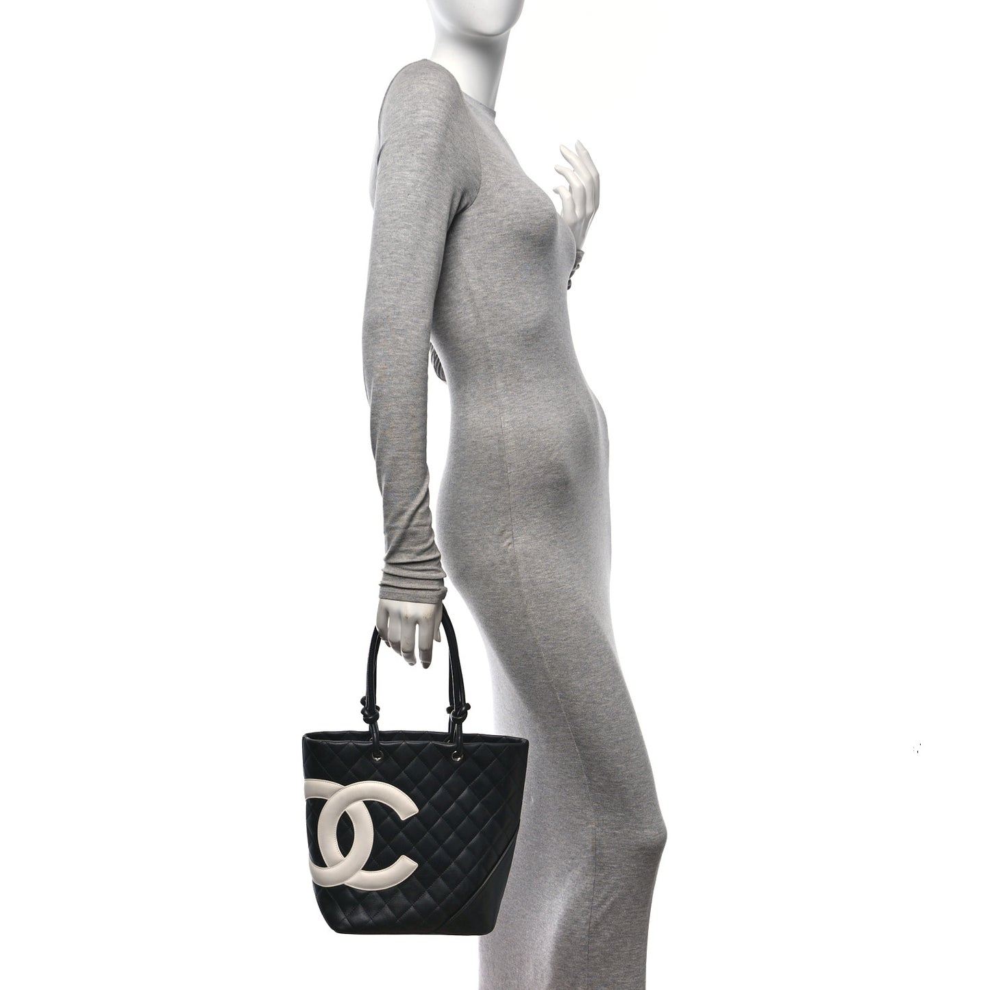 Calfskin Quilted Medium Cambon Tote Black White