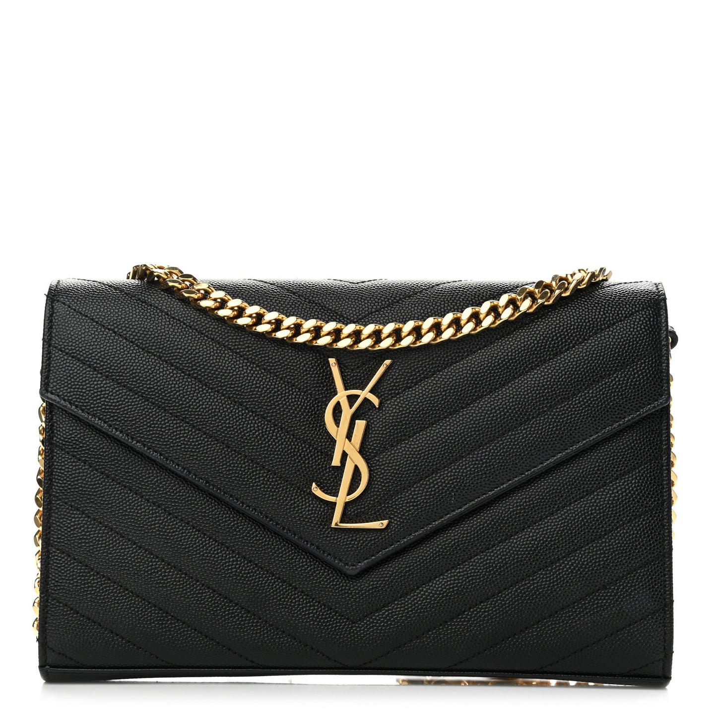 Grain De Poudre Matelasse Chevron Monogram Chain Wallet Black
