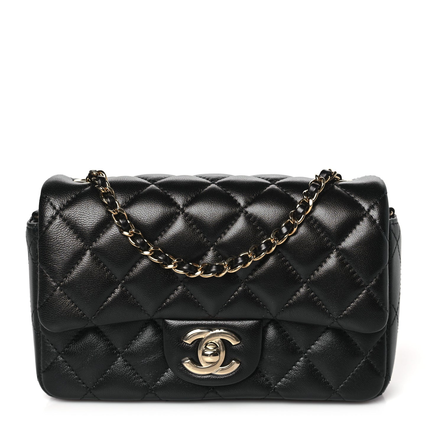 Lambskin Quilted Mini Rectangular Flap Black