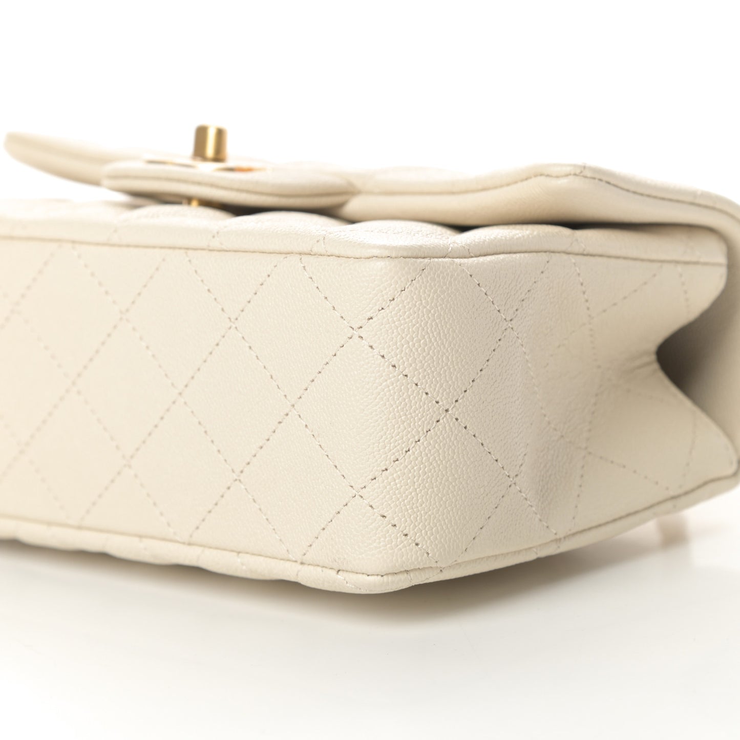Caviar Quilted Mini Top Handle Rectangular Flap Beige