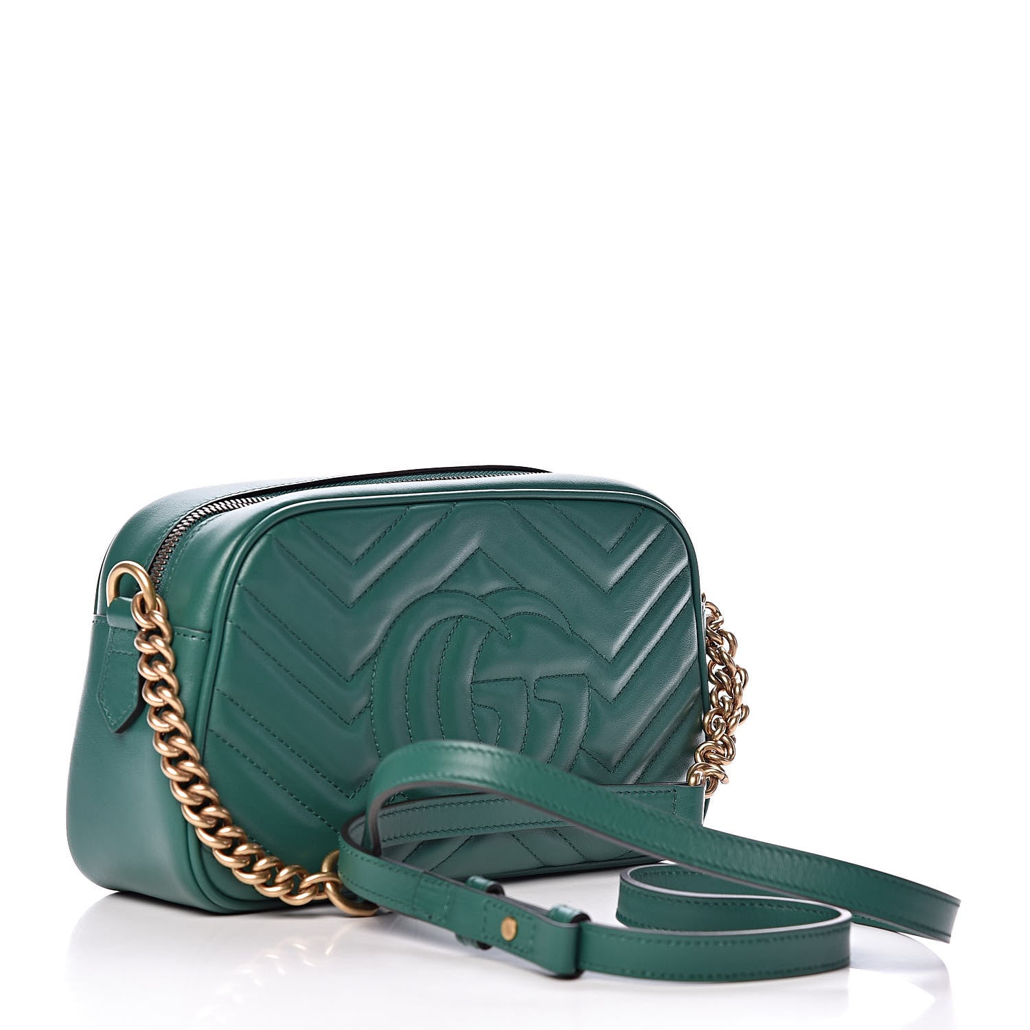 Gucci Calfskin Matelasse Small GG Marmont Chain Shoulder Bag Emerald Green 3 of 10