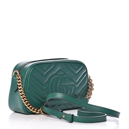 Gucci Calfskin Matelasse Small GG Marmont Chain Shoulder Bag Emerald Green 3 of 10