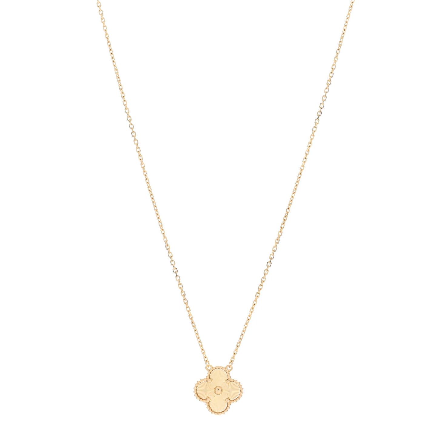 18K Yellow Gold Guilloche Vintage Alhambra Pendant Necklace