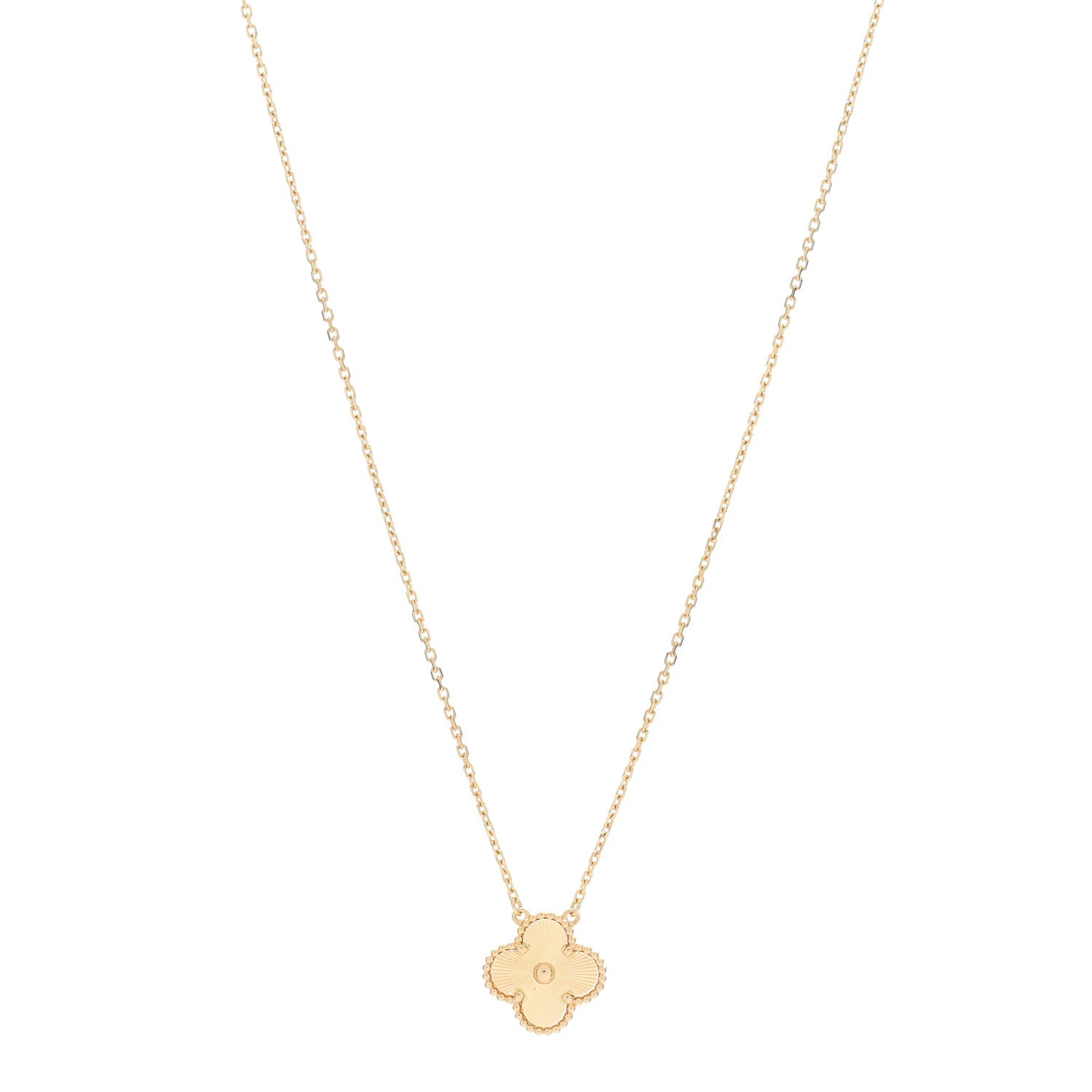 Van Cleef & Arpels 18K Yellow Gold Guilloche Vintage Alhambra Pendant Necklace 1 of 5