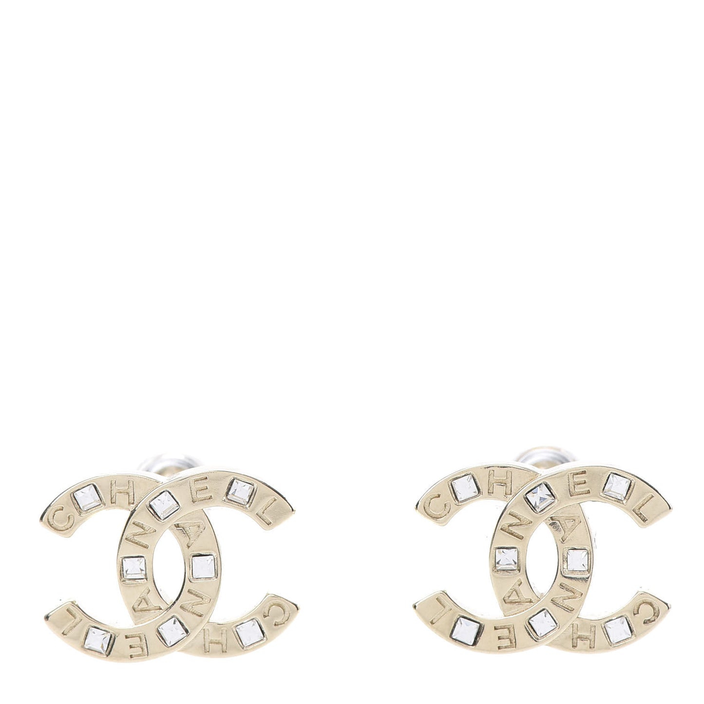 Crystal Metal CC Paris Button Stud Earrings Gold