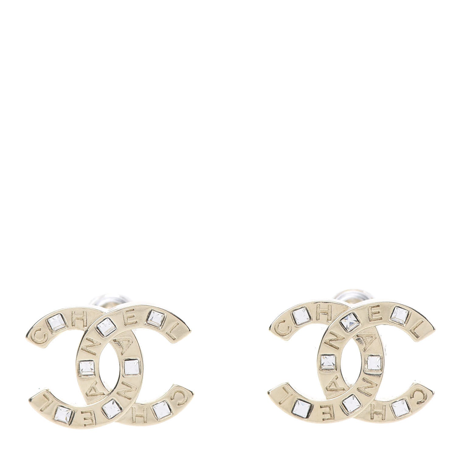 Chanel Crystal Metal CC Paris Button Stud Earrings Gold 1 of 5