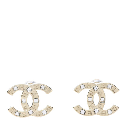Chanel Crystal Metal CC Paris Button Stud Earrings Gold 1 of 5