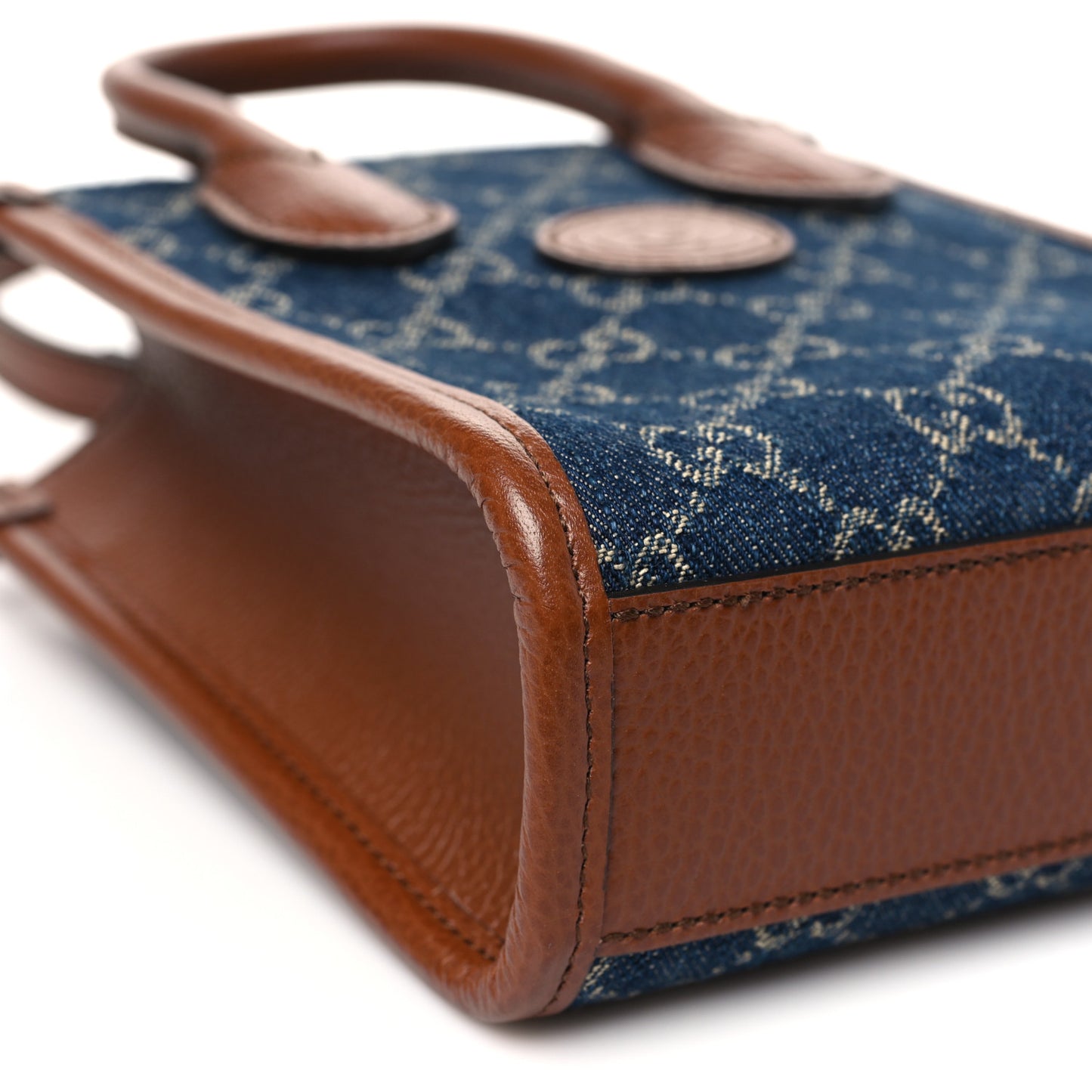 New Denim GG Monogram Dollar Calfskin Mini Retro Interlocking G Tote Bag Blue Tea Cuir Epilog