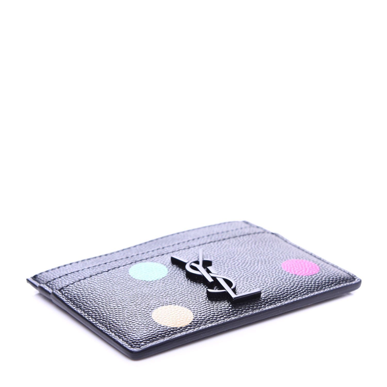 Saint Laurent Grain De Poudre Polka-Dot Monogram Credit Card Case Black 4 of 8