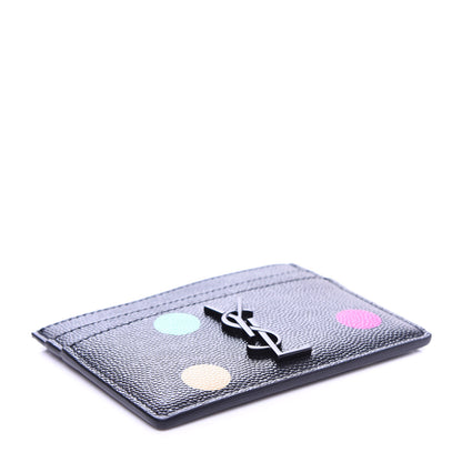 Saint Laurent Grain De Poudre Polka-Dot Monogram Credit Card Case Black 4 of 8