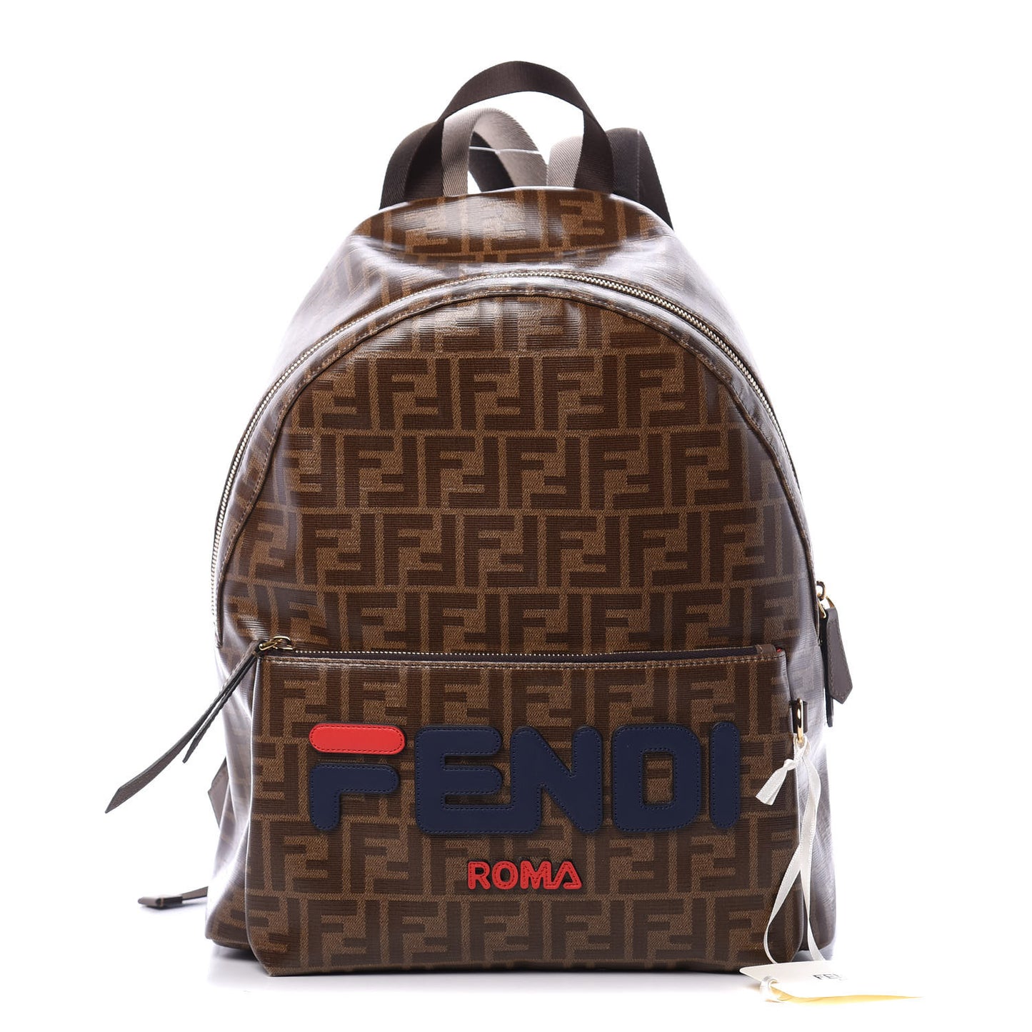 X FILA Glazed Fabric Vitello Century FF 1974 Mania Pouch Pocket Backpack Mogano Panna Blueberry
