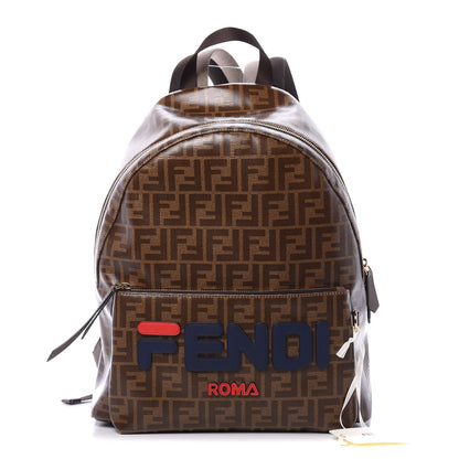 Fendi X FILA Glazed Fabric Vitello Century FF 1974 Mania Pouch Pocket Backpack Mogano Panna Blueberry 1 of 9