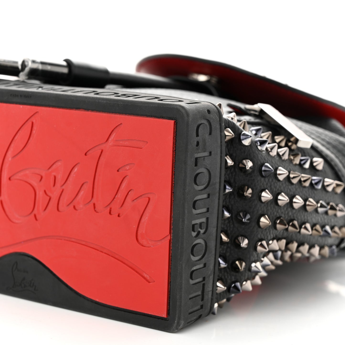 Calfskin Spiked Mini Explorafunk Keyring Bag Black