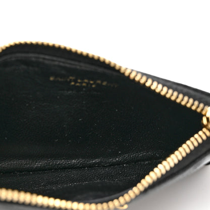 Saint Laurent Grain De Poudre Matelasse Chevron Monogram Fragments Zippered Card Case Black 5 of 7