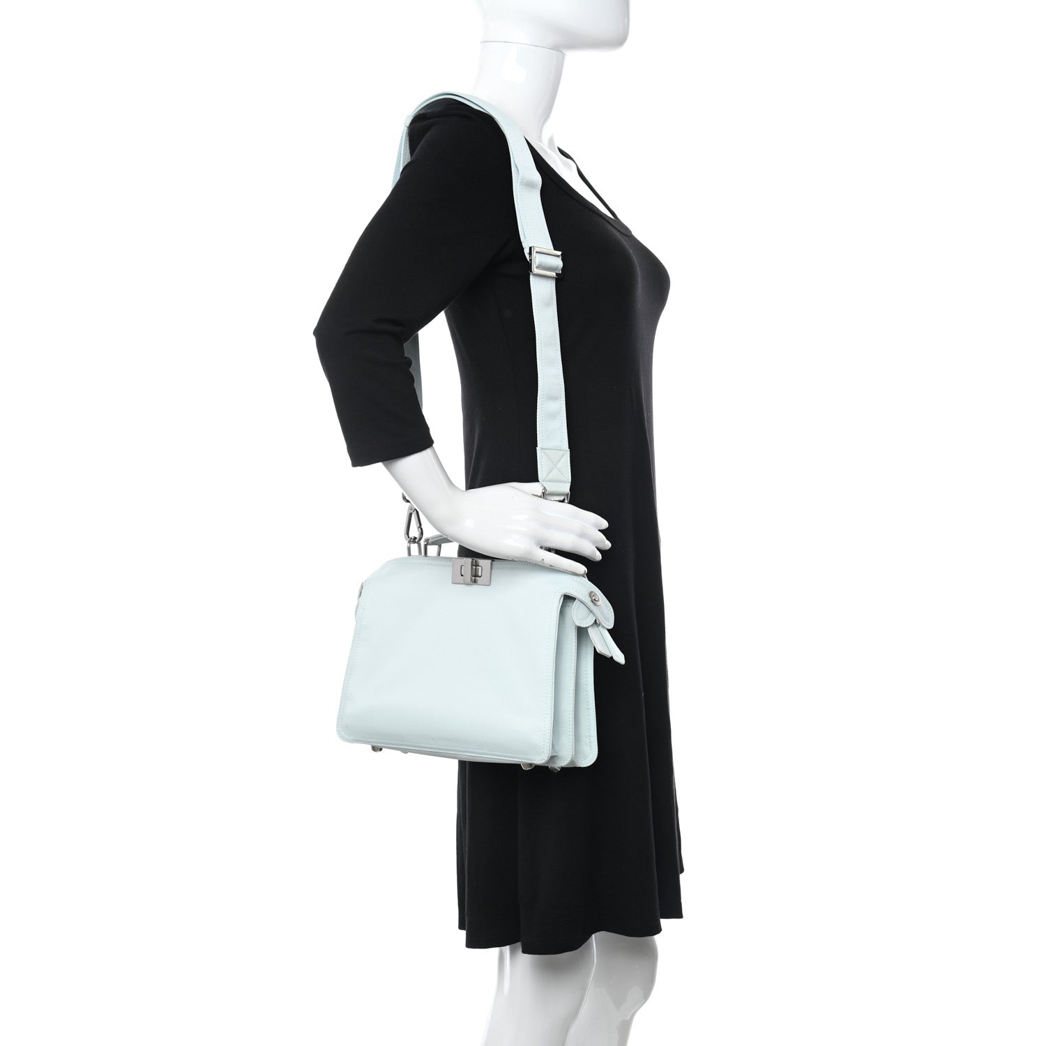 Fendi Nylon Vitello Cover Logo Embossed Mini Peekaboo I SEE U Satchel Baleari Black 2 of 7