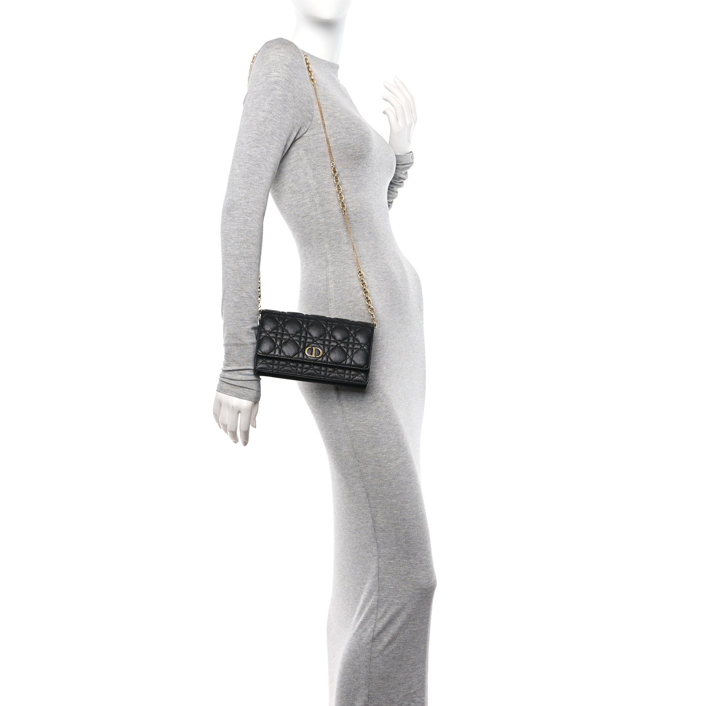 Supple Calfskin Caro Pouch with Chain Black