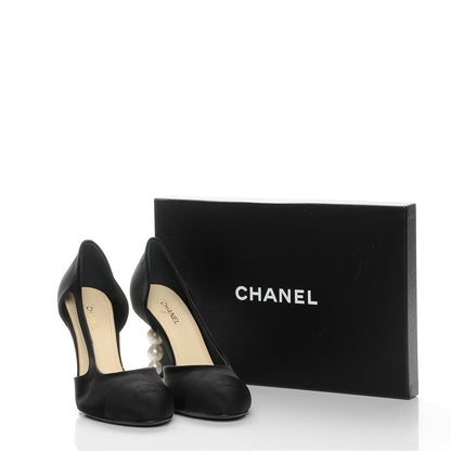 Chanel Satin Grosgrain Cap Toe Pearl Pumps 42 Black 10 of 10
