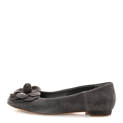 Chanel Suede Camellia CC Ballerina Flats 40 Grey 1 of 9