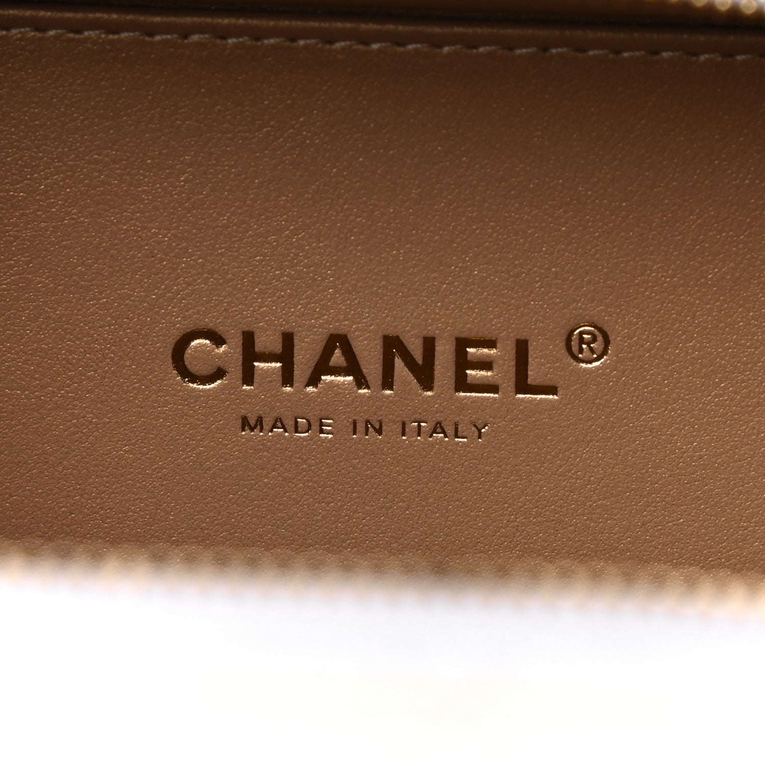 Chanel Lambskin Quilted Golden Plate Vanity Case White Gold 5 of 9