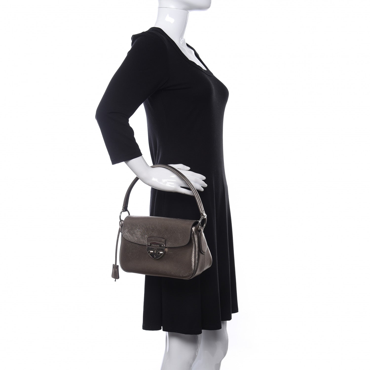 Prada Metallic Saffiano Pushlock Shoulder Bag Bronzo 2 of 15