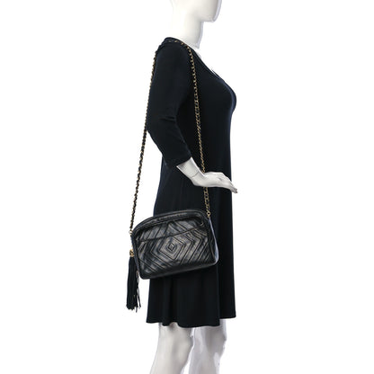 Chanel Lambskin Chevron Quilted Tassel Camera Case Black 2 of 10