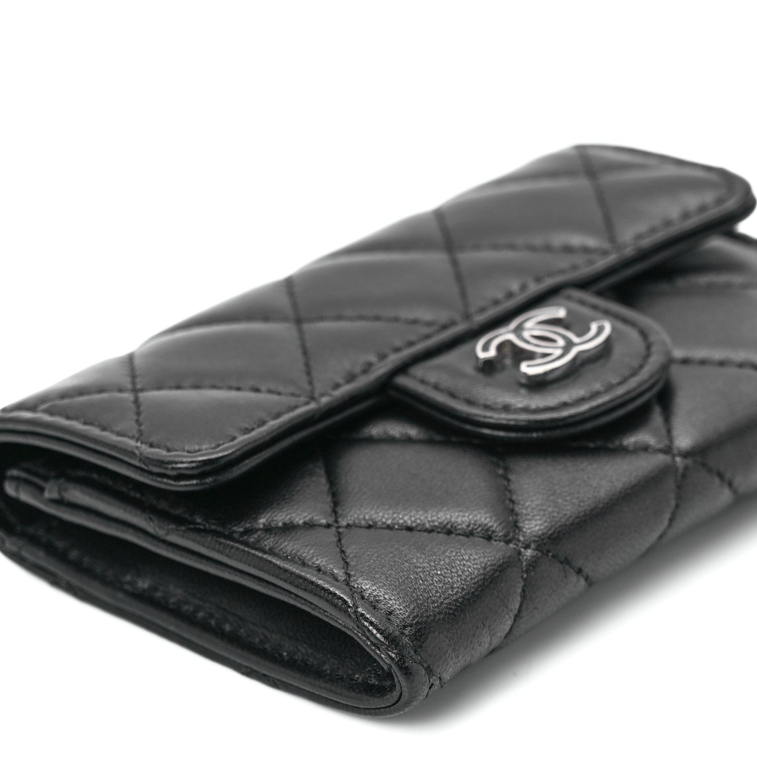 Chanel Lambskin Quilted Glitter CC Flap Card Holder Wallet Black 10 of 12
